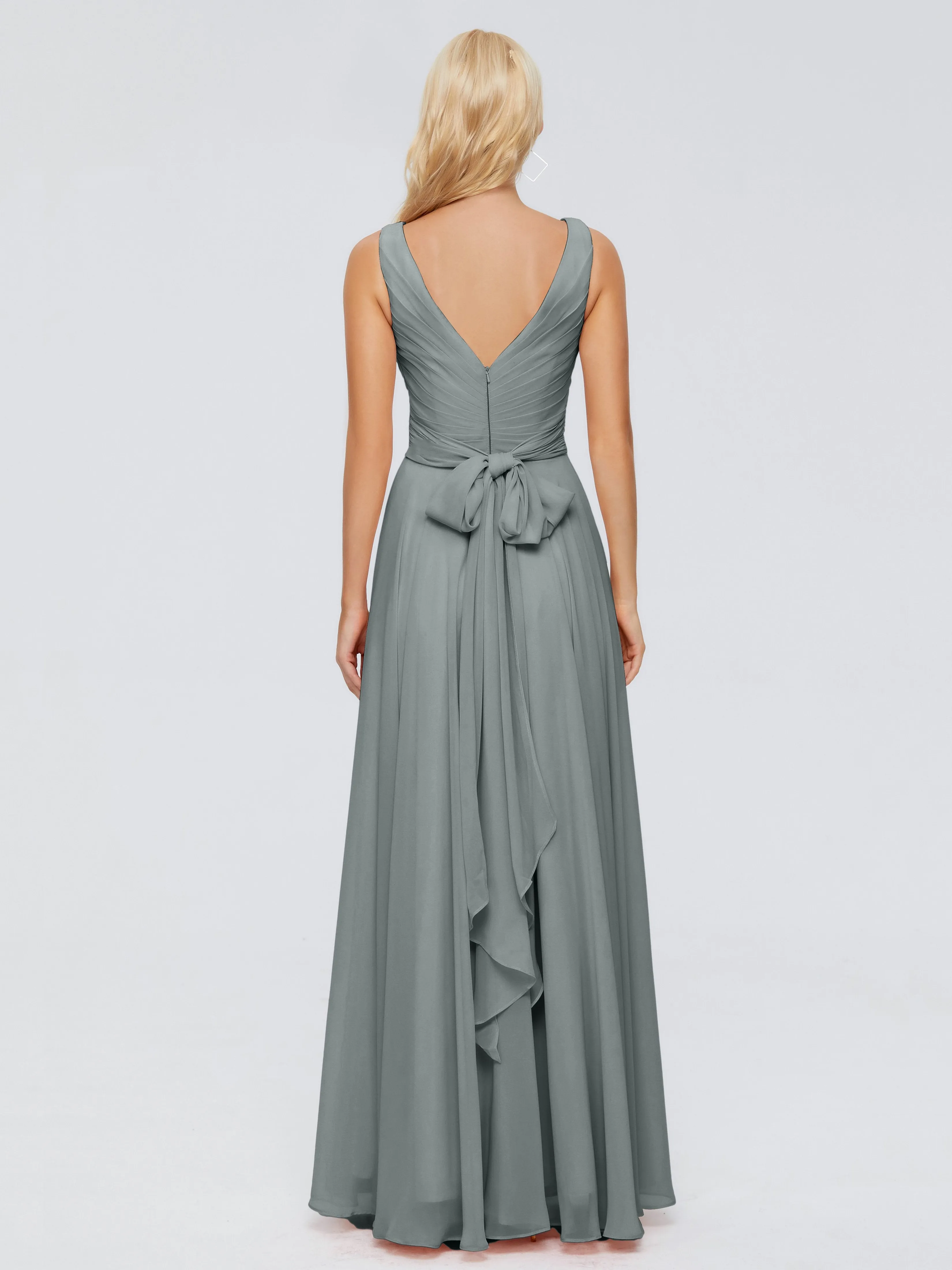 Steel Grey Bridesmaid Dress Ryleigh Flowy Chiffon Bridesmaid Dresses With Bow