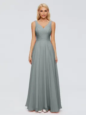 Steel Grey Bridesmaid Dress Ryleigh Flowy Chiffon Bridesmaid Dresses With Bow