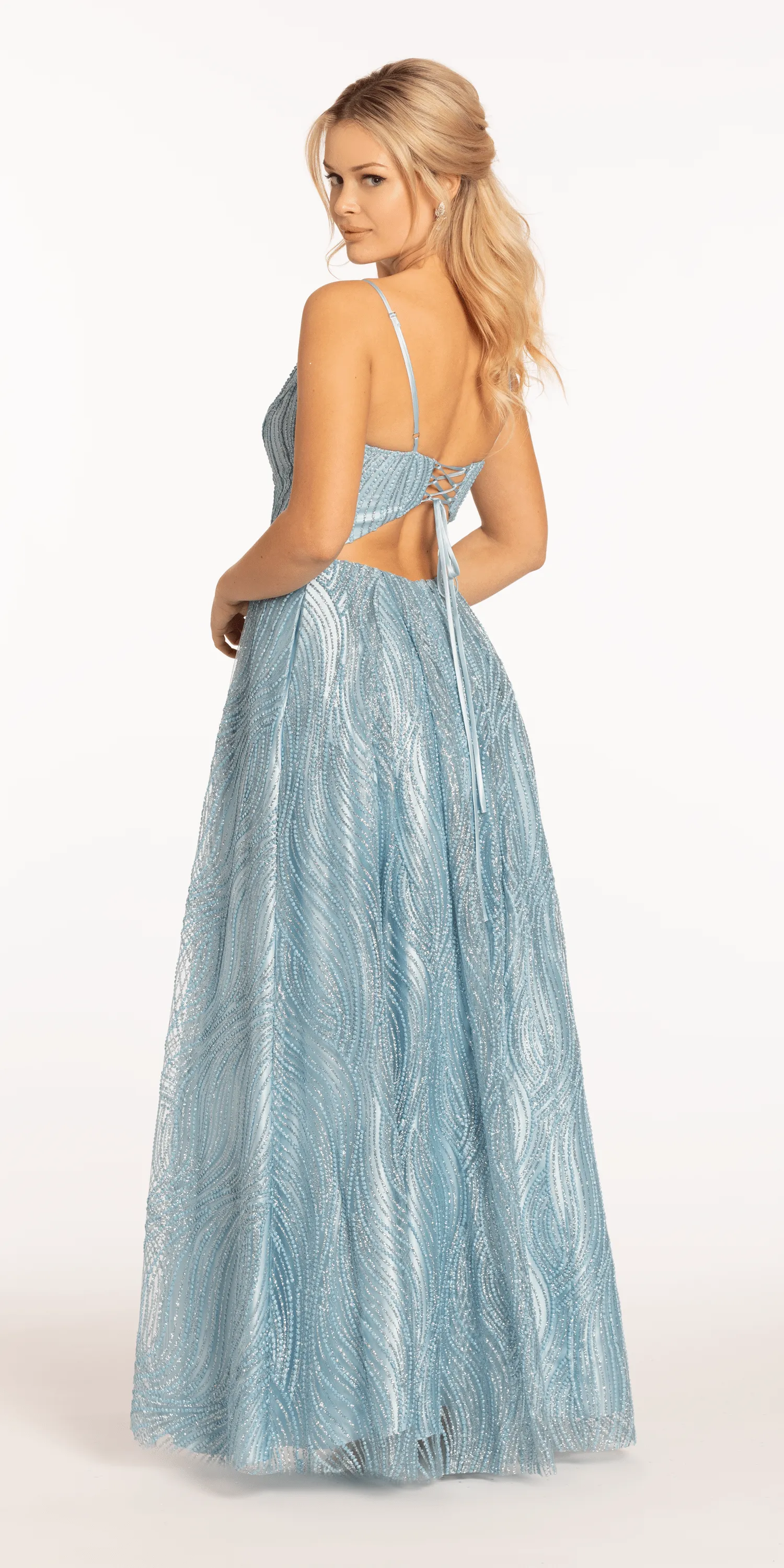 Swirl Glitter Lace Up Back Ballgown