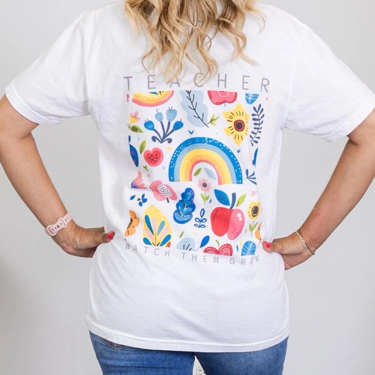 Teacher Watch Them Grow Back Print Comfort Color Graphic Tee