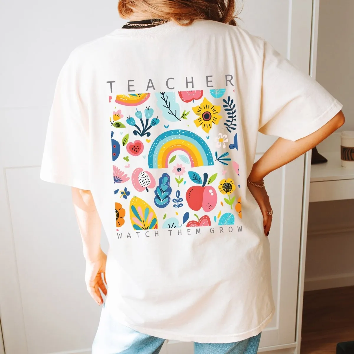 Teacher Watch Them Grow Back Print Comfort Color Graphic Tee