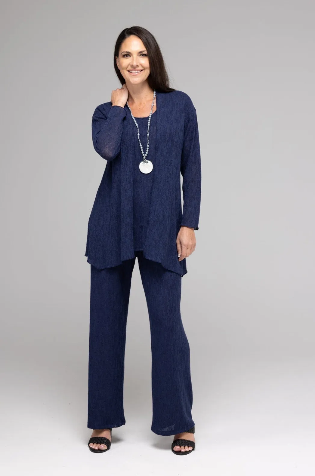 TWIN SET -Navy Haven Poly/Rayon Knit Feature Stitched Top   Cardigan