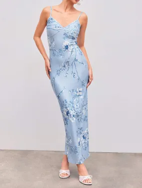 Wenkouban-Christmas Thanksgiving Gift New Year's Eve Dress party look inspos back to school dress  Blue Blossom V-Neck Cami Maxi Dress