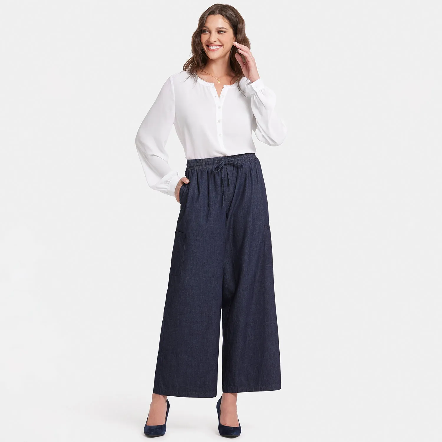 Whitney Pull-On Cargo Ankle Pants  - Bay Blue