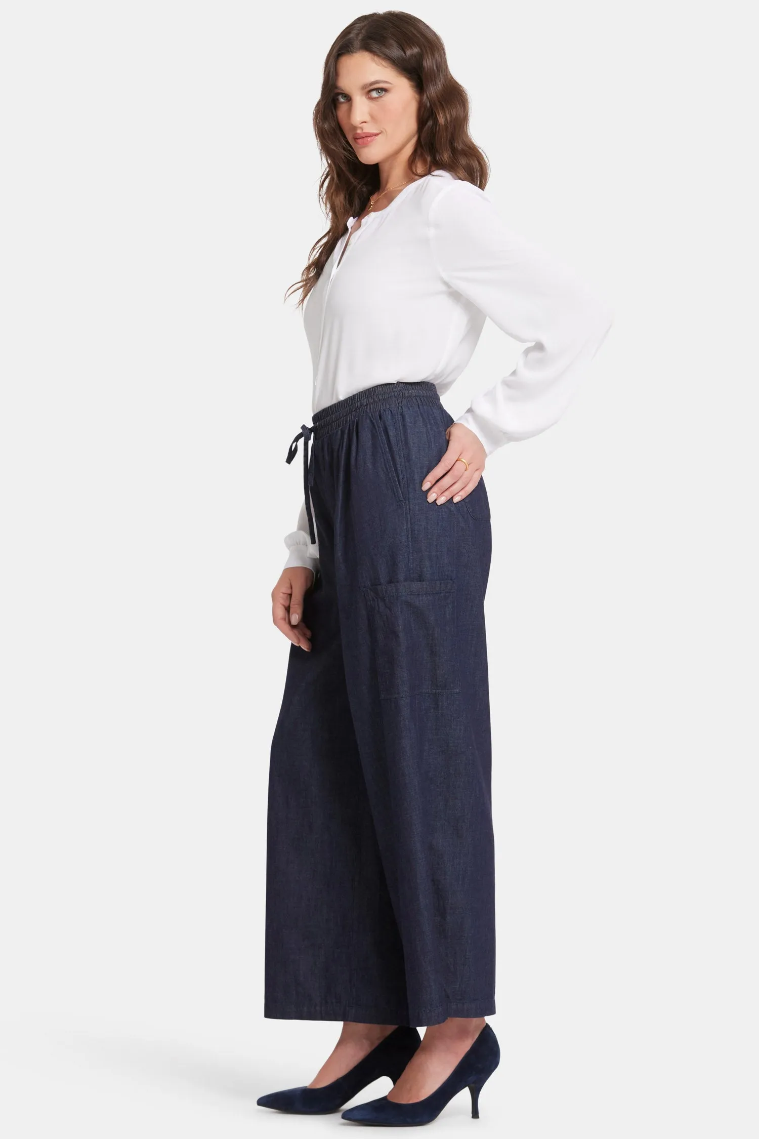 Whitney Pull-On Cargo Ankle Pants  - Bay Blue