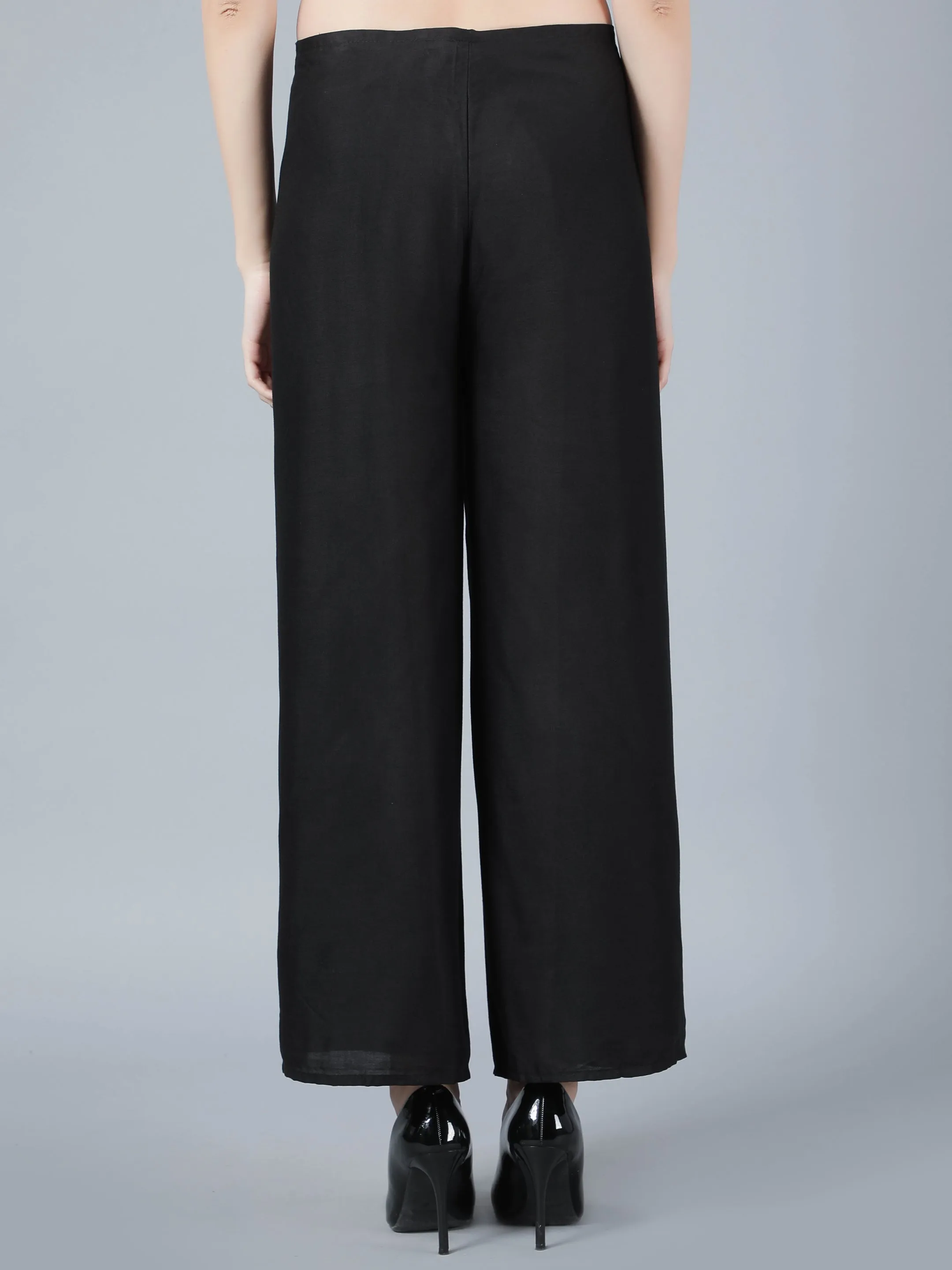 Women Solid Black Tie Wrap Pant