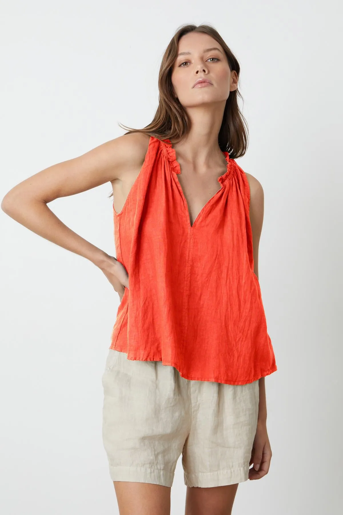 ZOEY LINEN V-NECK TANK TOP